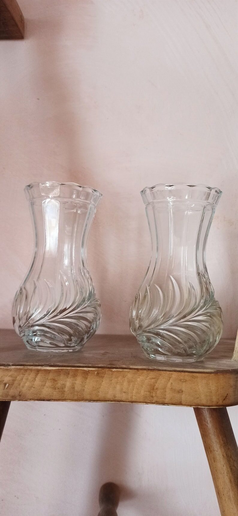 Pair of vintage carved glass vases