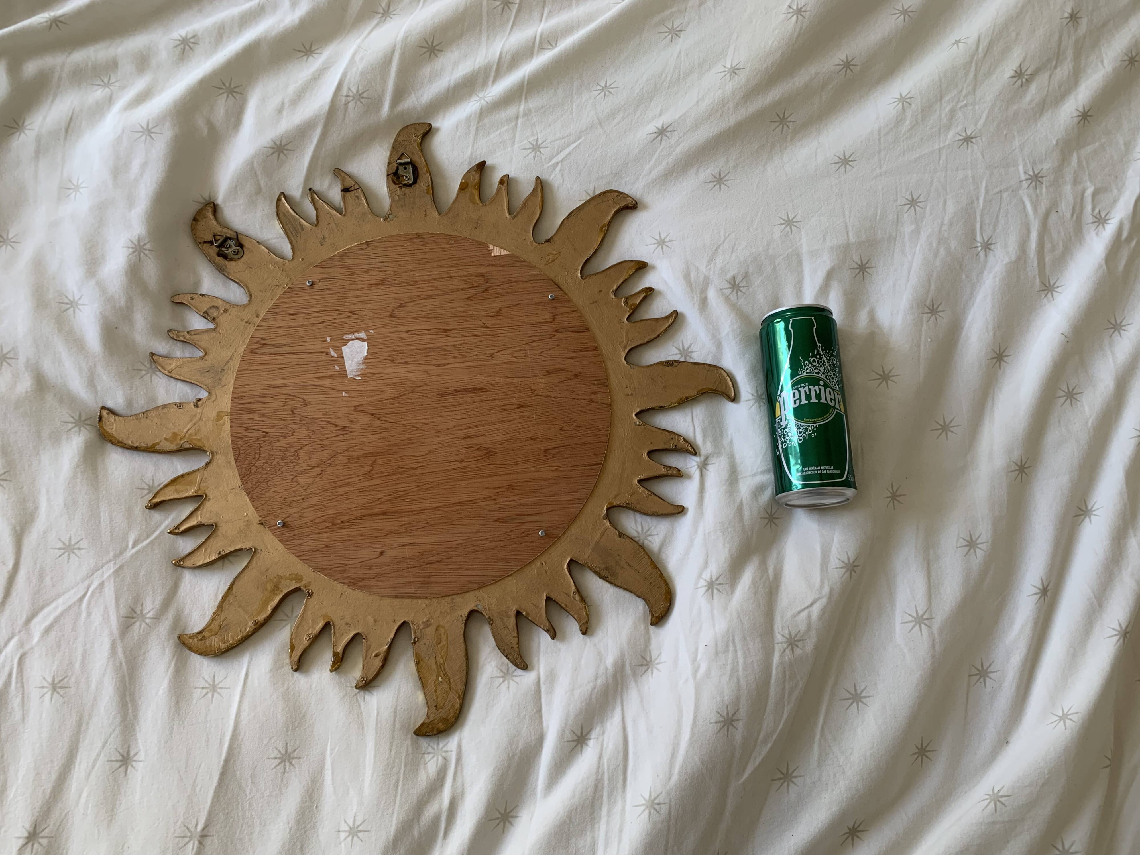 Vintage 1960s sunburst gold resin witch mirror - 49 cm