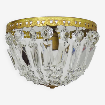 Ancien plafonnier couronne, demi corbeille pampilles en verre. style louis xvi