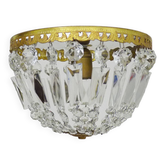 Old crown ceiling light, half basket with glass pendants. louis xvi style