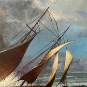 Marine, modern school, oil on canvas signed Van Ingelgam 1974