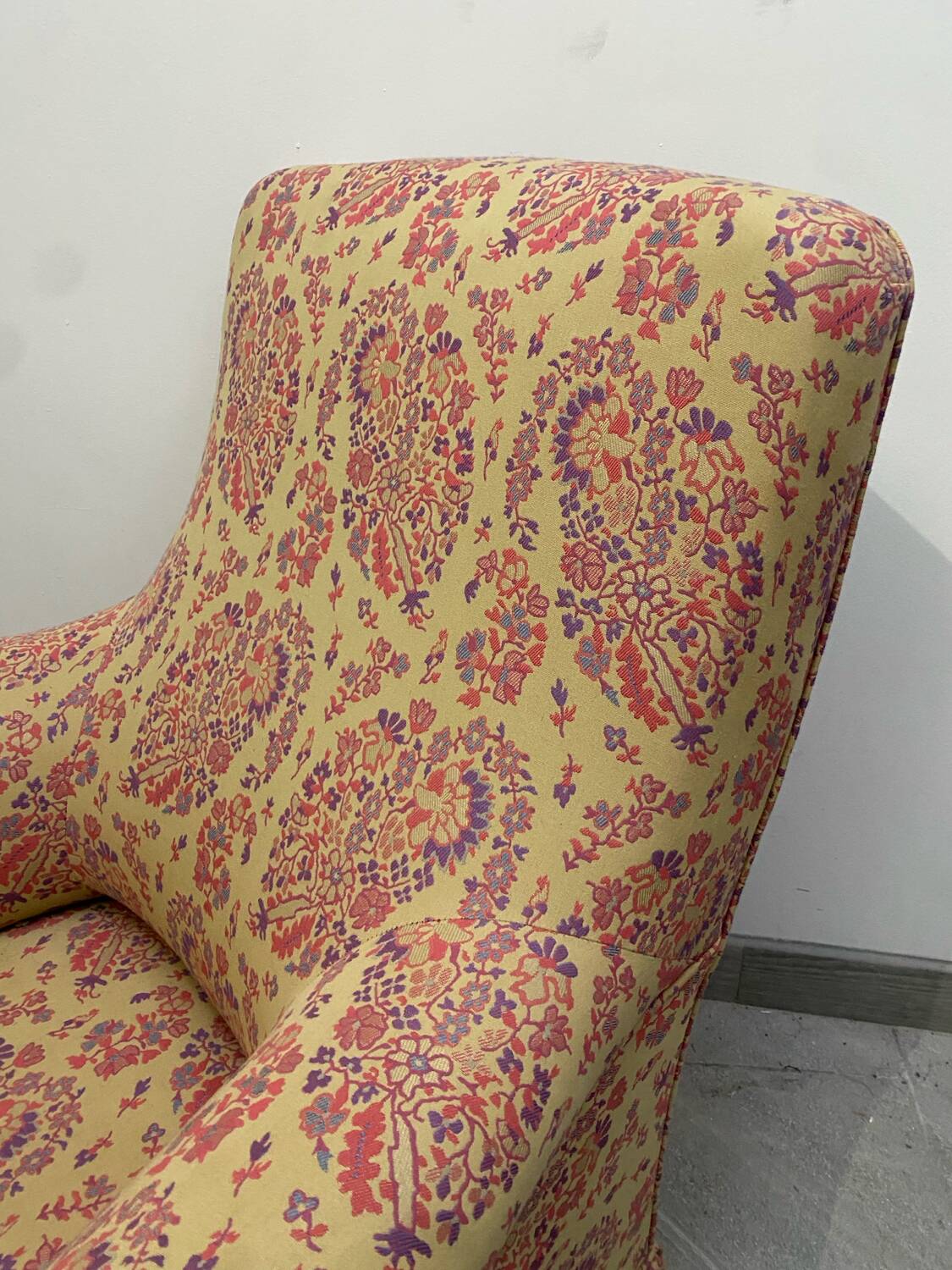 Antique English armchair with Liberty floral tapestry