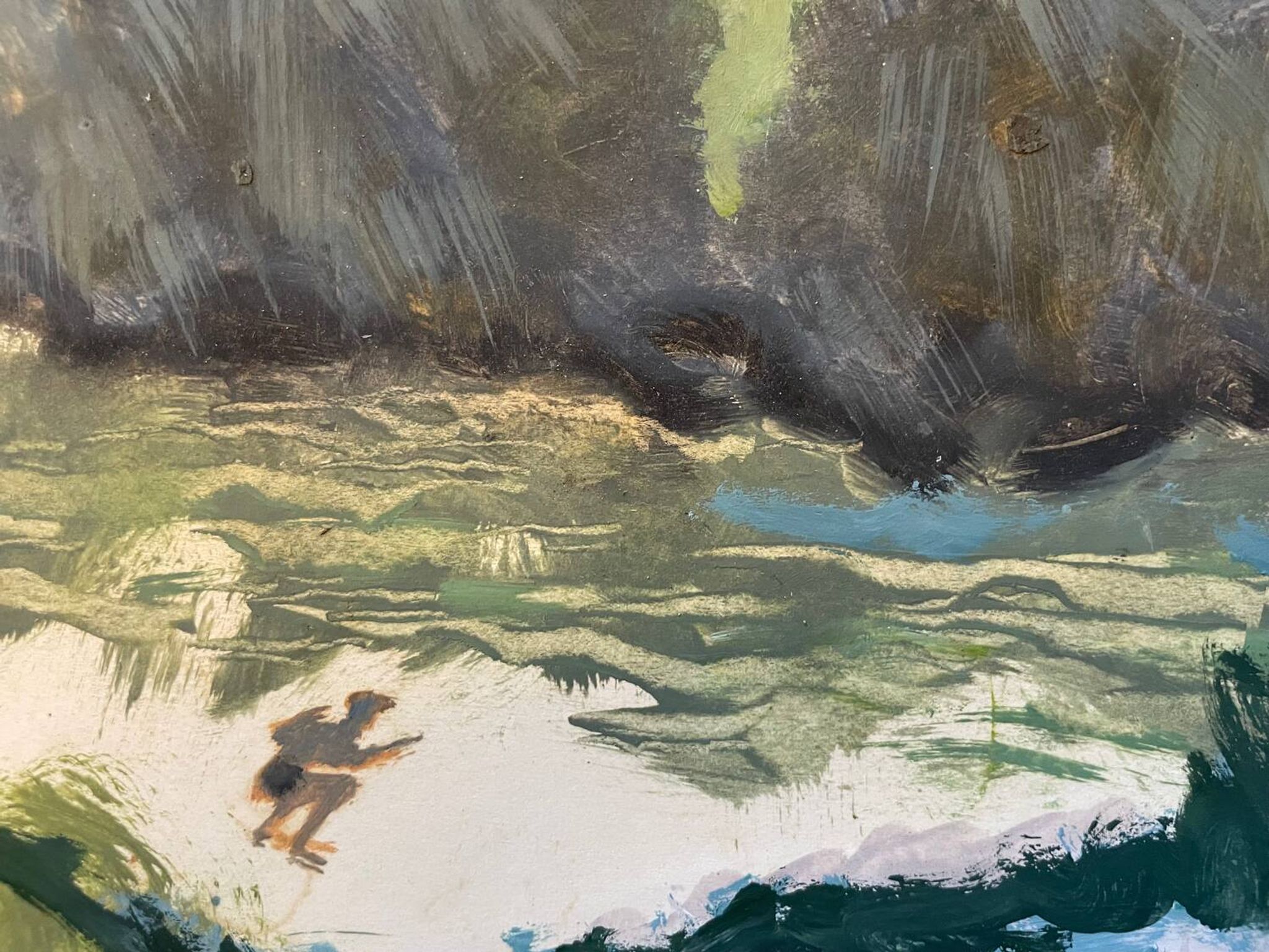 Tableau personnage se cachant dans la nature XXe