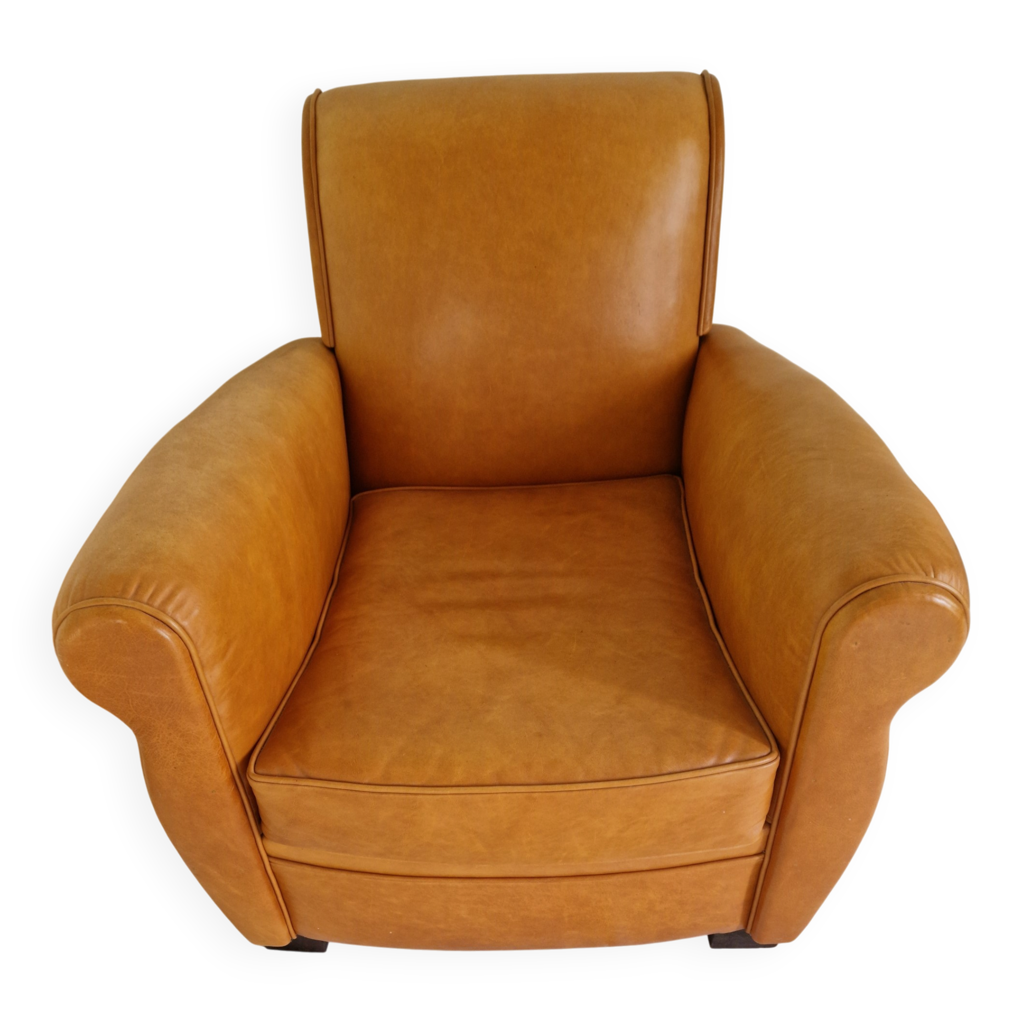 Vintage cognac leather club chair – natural patina – 1970s style