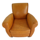 Fauteuil club vintage en cuir cognac – patine naturelle – style années 70
