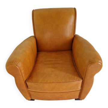 Vintage cognac leather club chair – natural patina – 1970s style