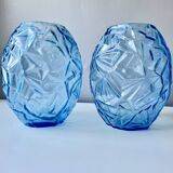 Paire de vases Art Déco en pâte de verre bleue
