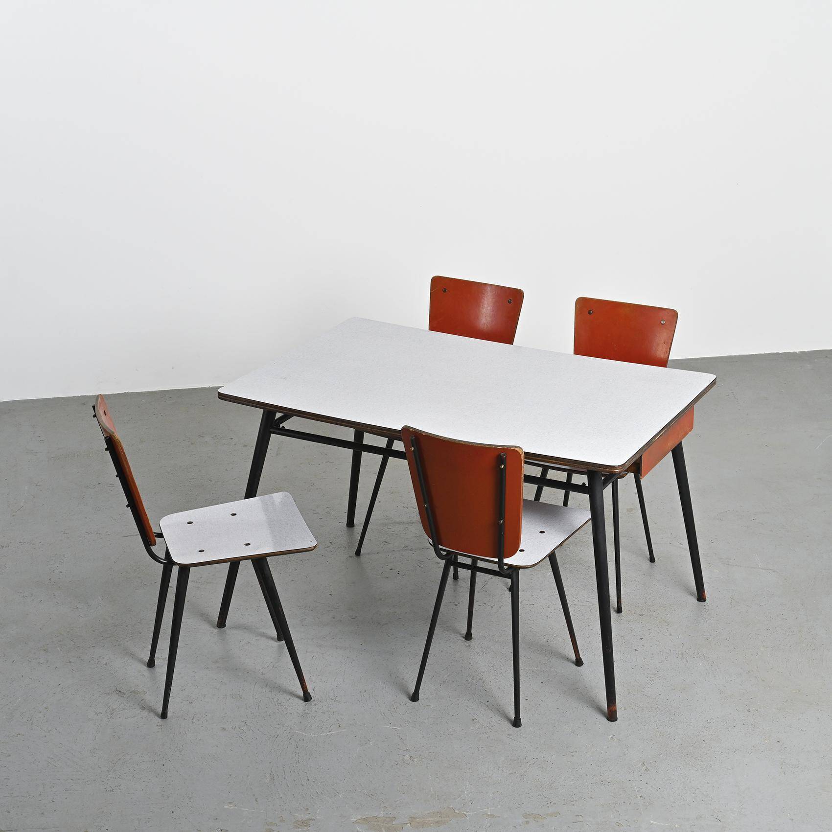 Kitchen table and chairs set by André Sornay, Lyon 1955