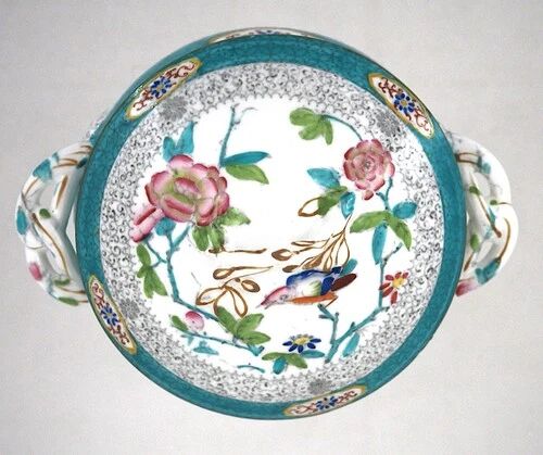 Minton porcelain sugar bowl, decor 3084 Cuckoo, blue cuckoo, excellent condition.