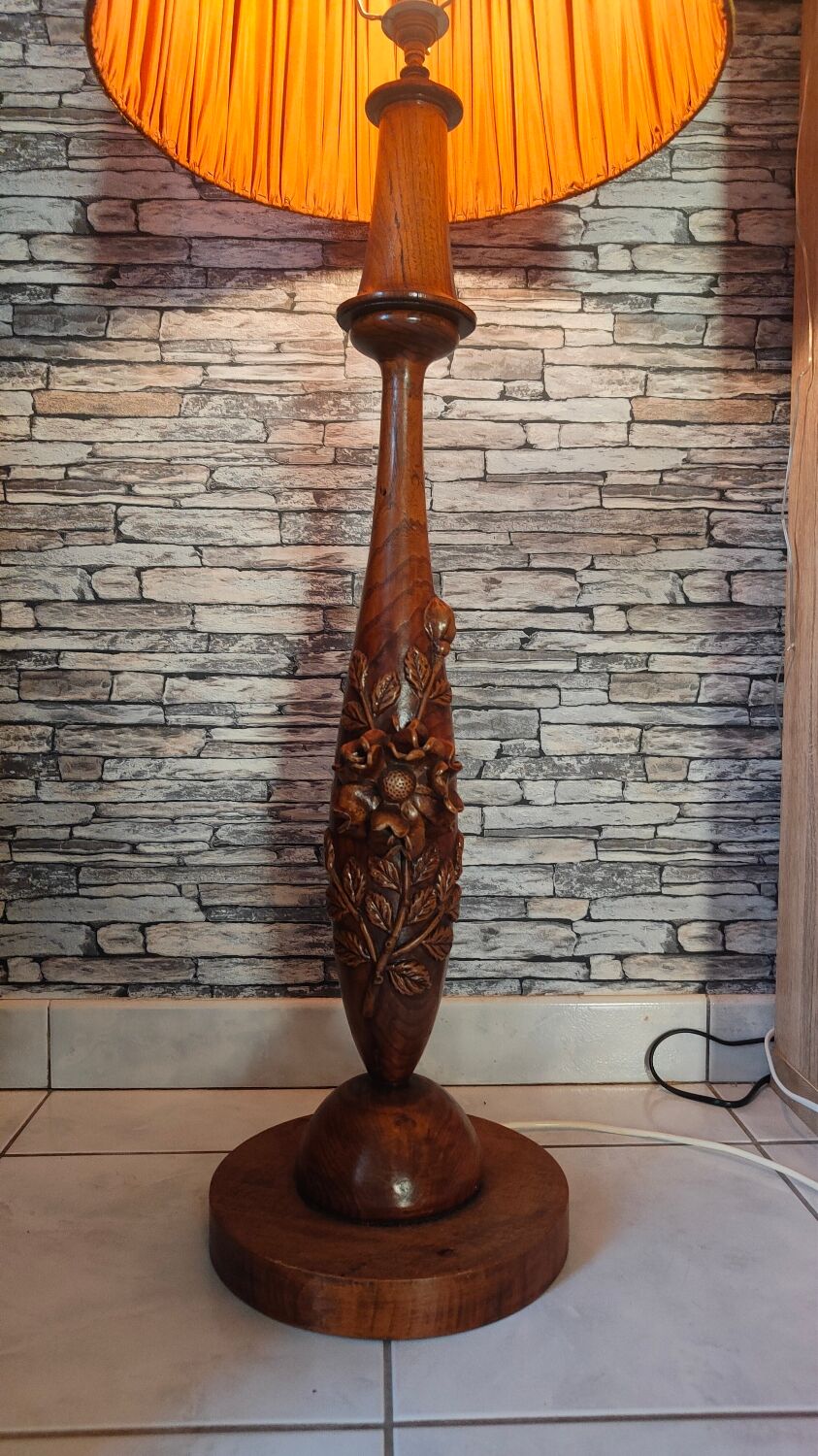 Large carved floral wooden lamp 1960