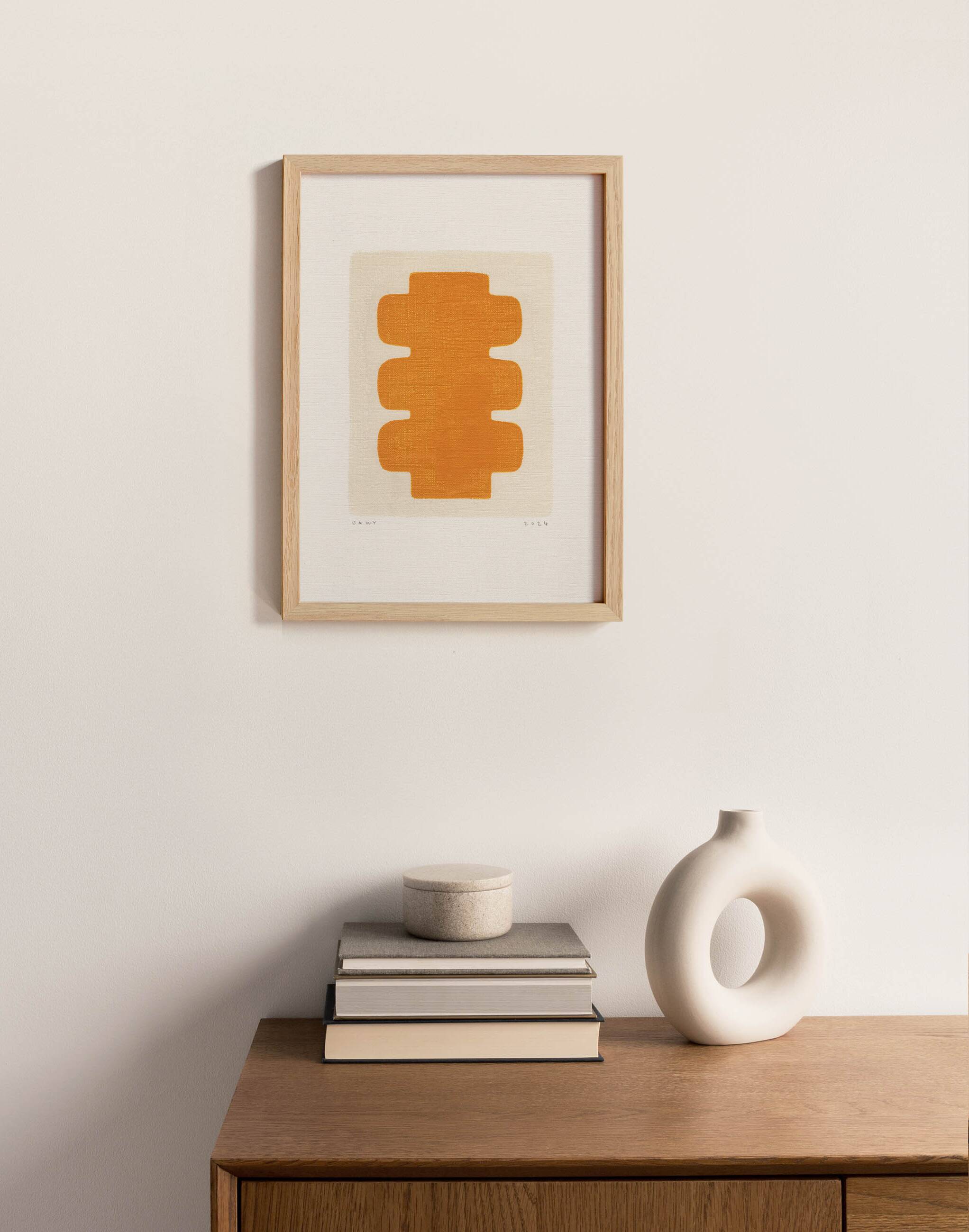 Painting on paper "NUX" saffron yellow signed Eawy