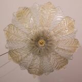 Murano Glass Gold and Transparent Leaves Chandelier or Flush Mount, 1970s