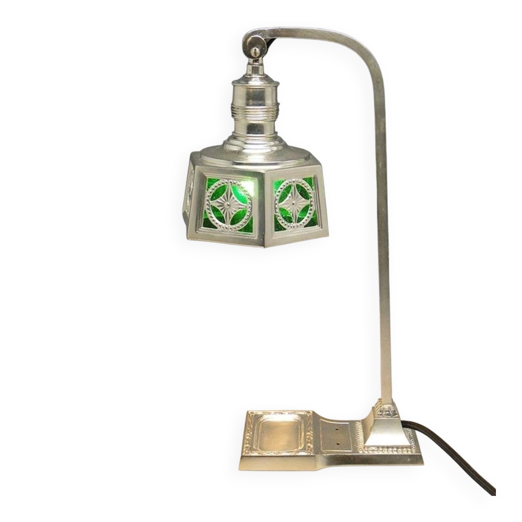 Lampe de bureau en métal argenté Art Nouveau, début du 20e siècle