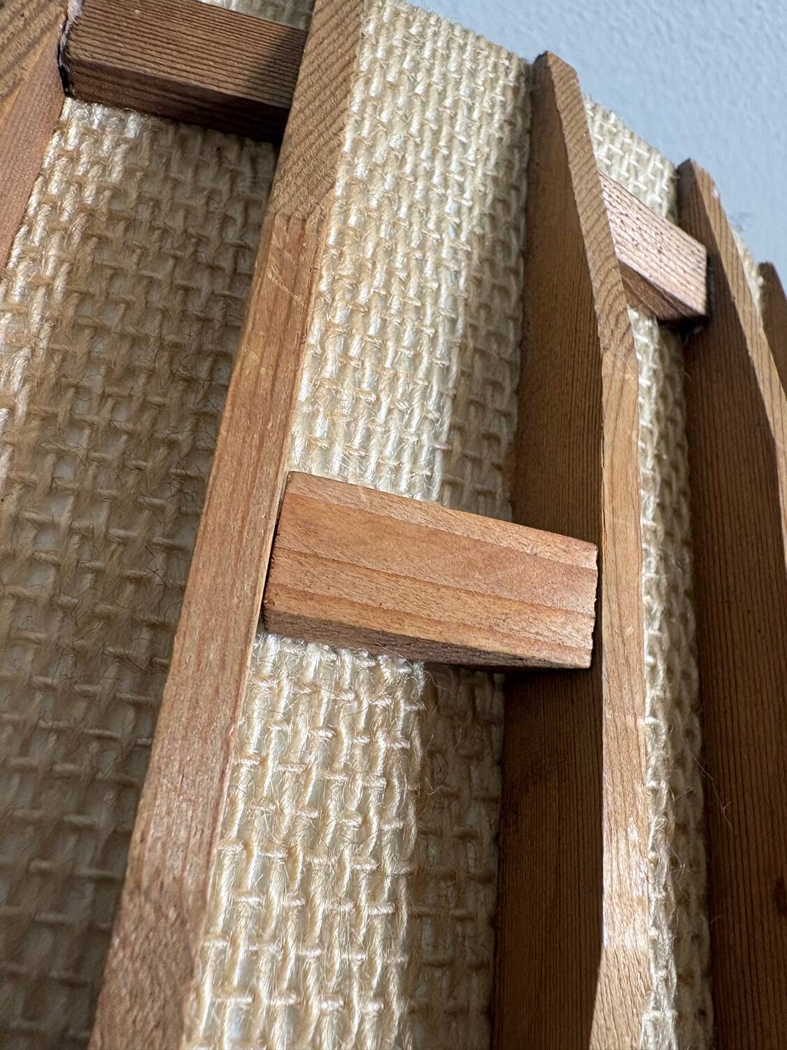 Scandinavian pendant light from the 1960s, made of wood and fabric