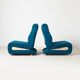 Set of 2 space-age lounge chairs in blue pattened upholstery, 1970s