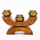 Vintage Art Deco Wooden Candle Holder Mid-Century Sculptural Brass Can