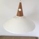 Scandinavian pendant lamp in teak and white metal 70s