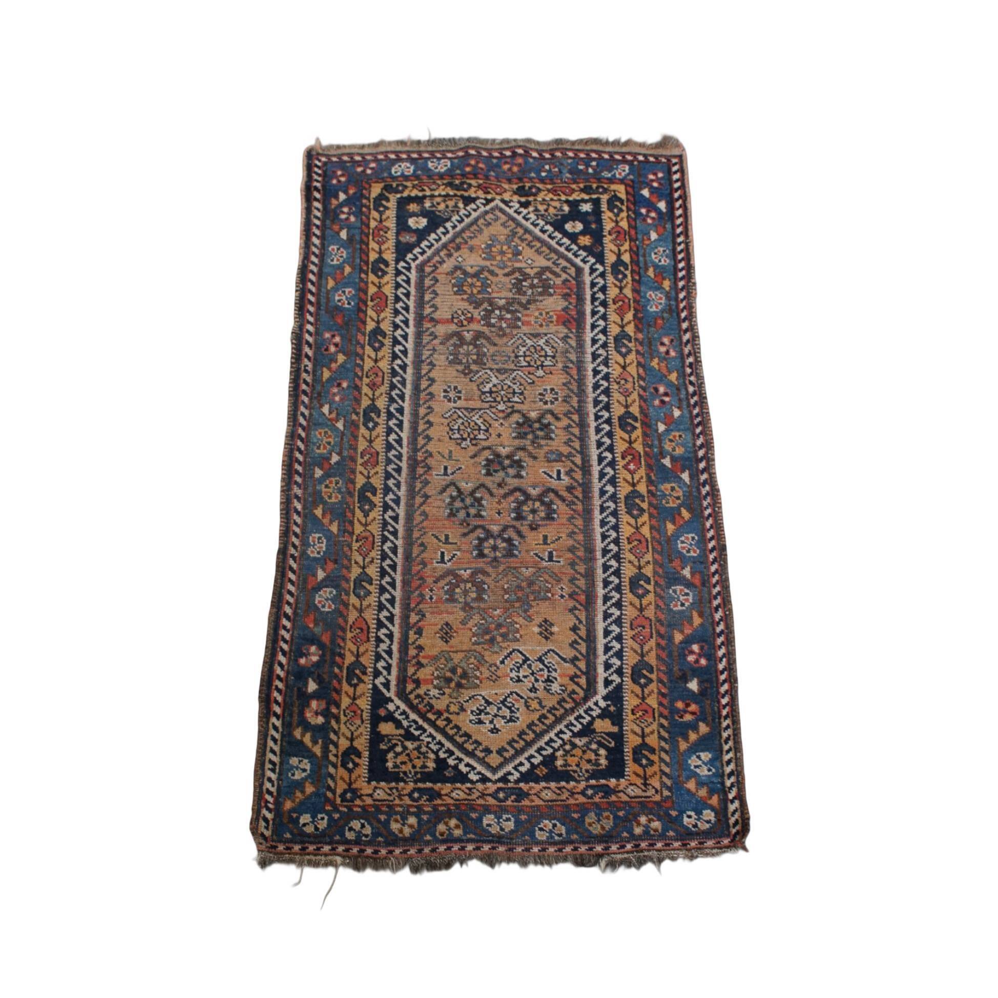 Vintage Hand-Knotted Rug with Patterns – 172x88cm
