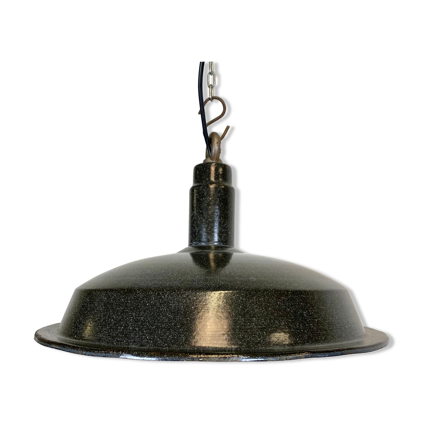 Vintage industrial dark grey enamel hanging light, 1950s