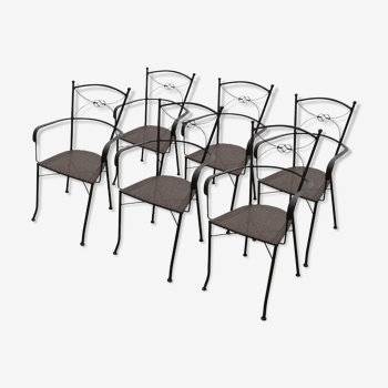 Set of 6 terrace chairs wrought iron and braided seat