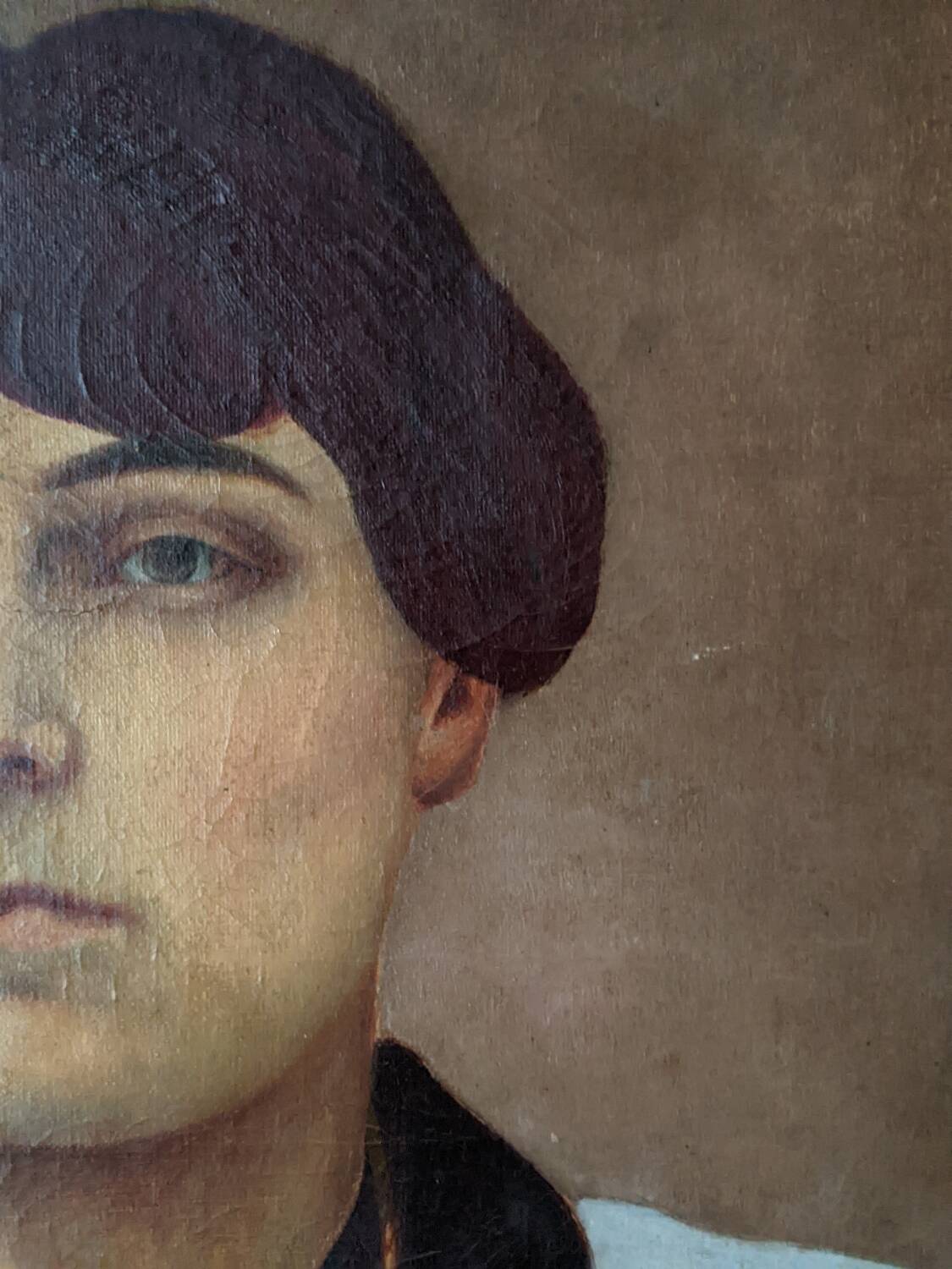 Antique painting, portrait, oil on canvas, bohemian country decor