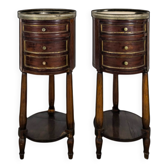 Pair of Louis XVI style bedside tables with a gallery.