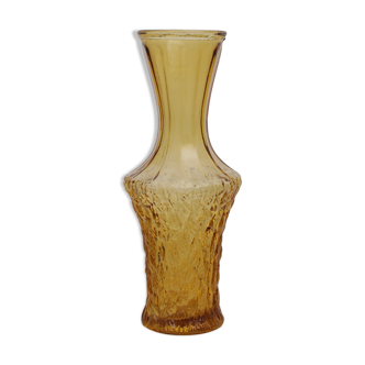 Yellow glass vase streaked and flared