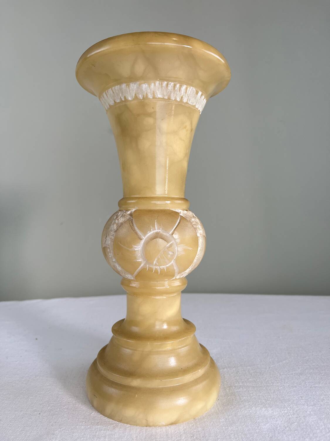 Sculpted alabaster vase