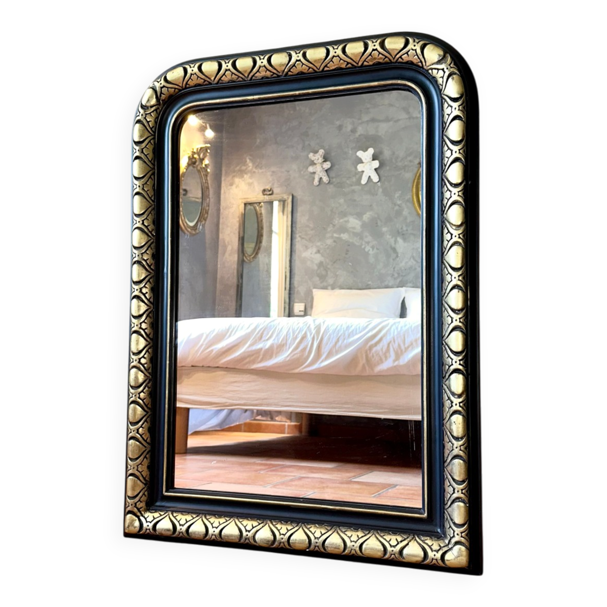 Miroir Louis-Philippe noir et doré ancien XIXème