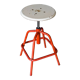 Screw stool red ironwork 1960 wooden seat