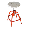 Screw stool red ironwork 1960 wooden seat