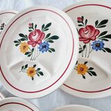 Lot de 6 assiettes vintage modèle Sarreguemines Chatenois vintage compartimentées à décor