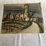 Watercolor/drawing on thick paper signed Claude ABADIE “L’abbaye”