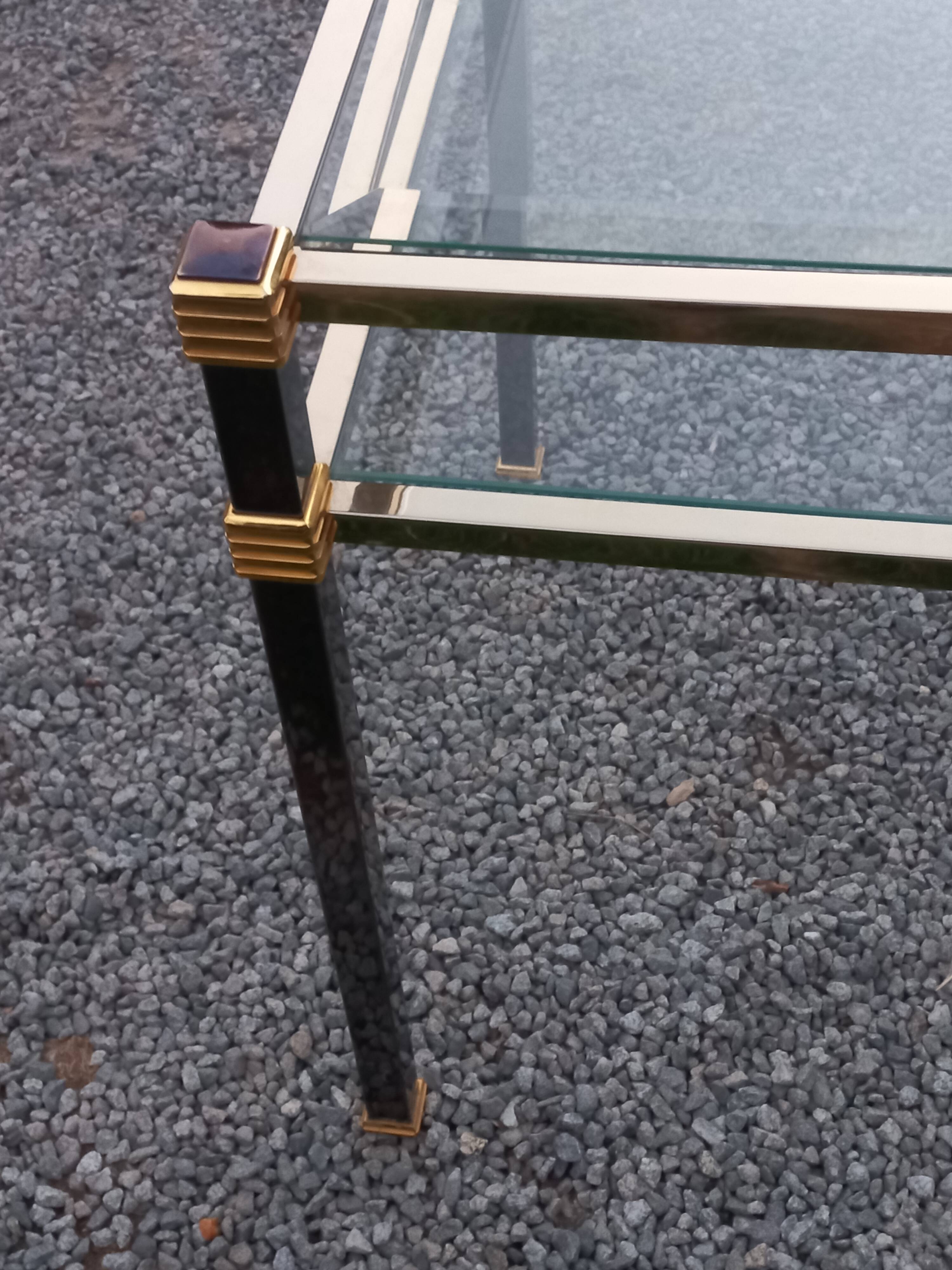 Golden and iridescent metal desk with a glass top from the 70s/80s.