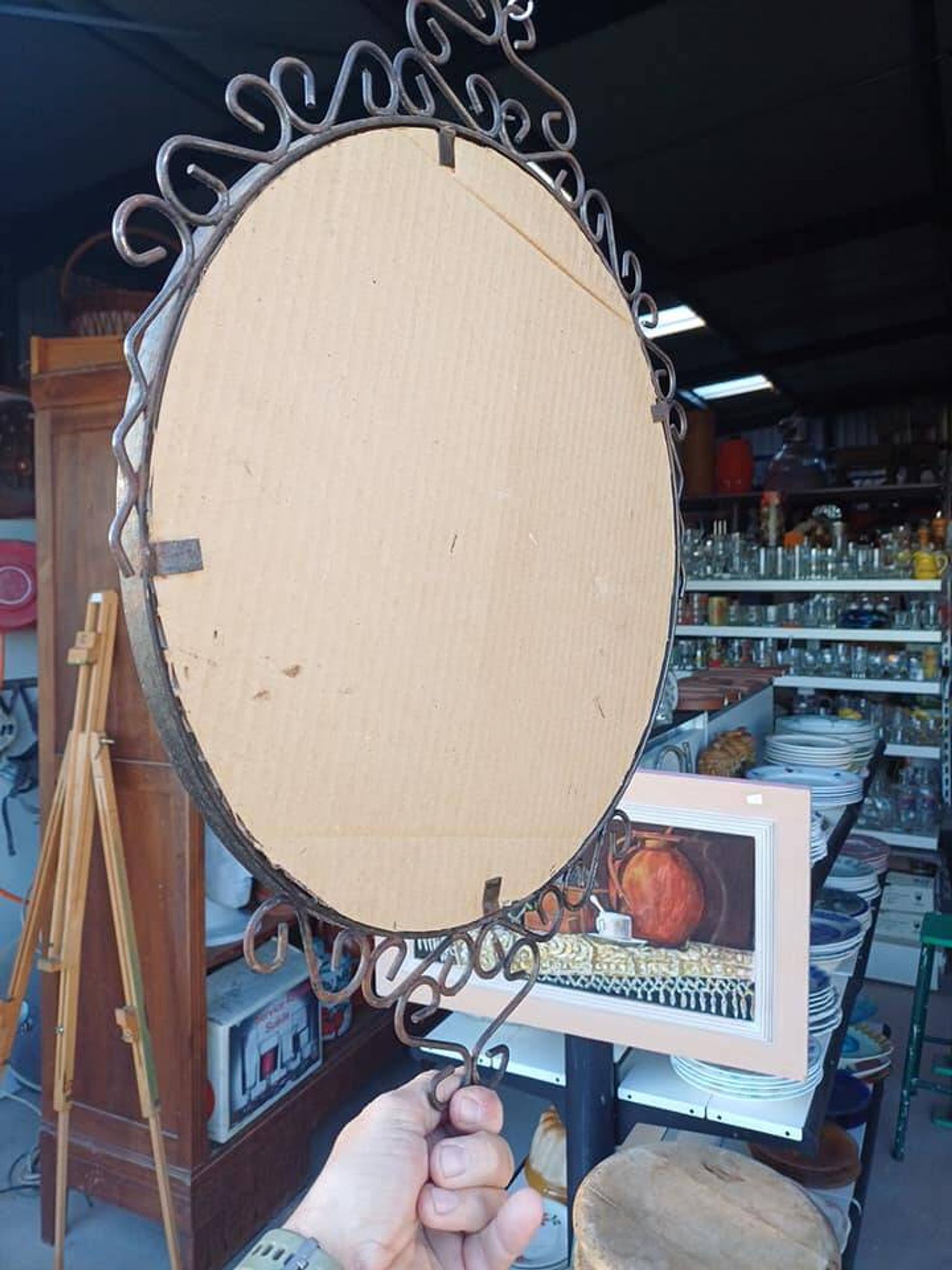 Vintage wrought iron round mirror