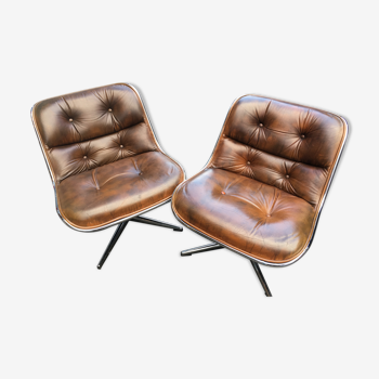 Pair of armchairs Pollock leather for Knoll