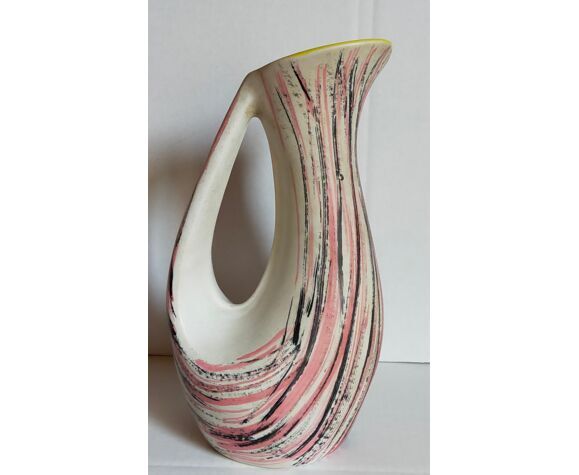 Free-form ceramic vase by R. Dupanier with abstract decoration from the 50s
