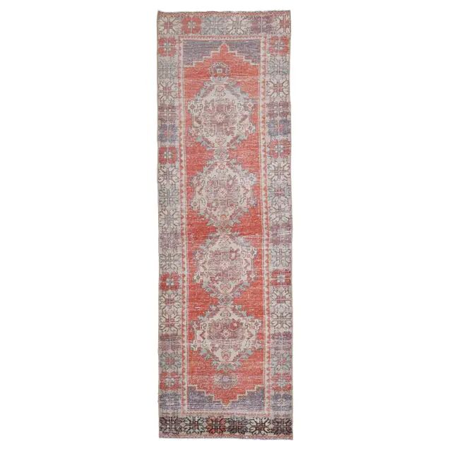 Vintage Turkish Oushak Handmade Wool Cotton Red Runner 85x277