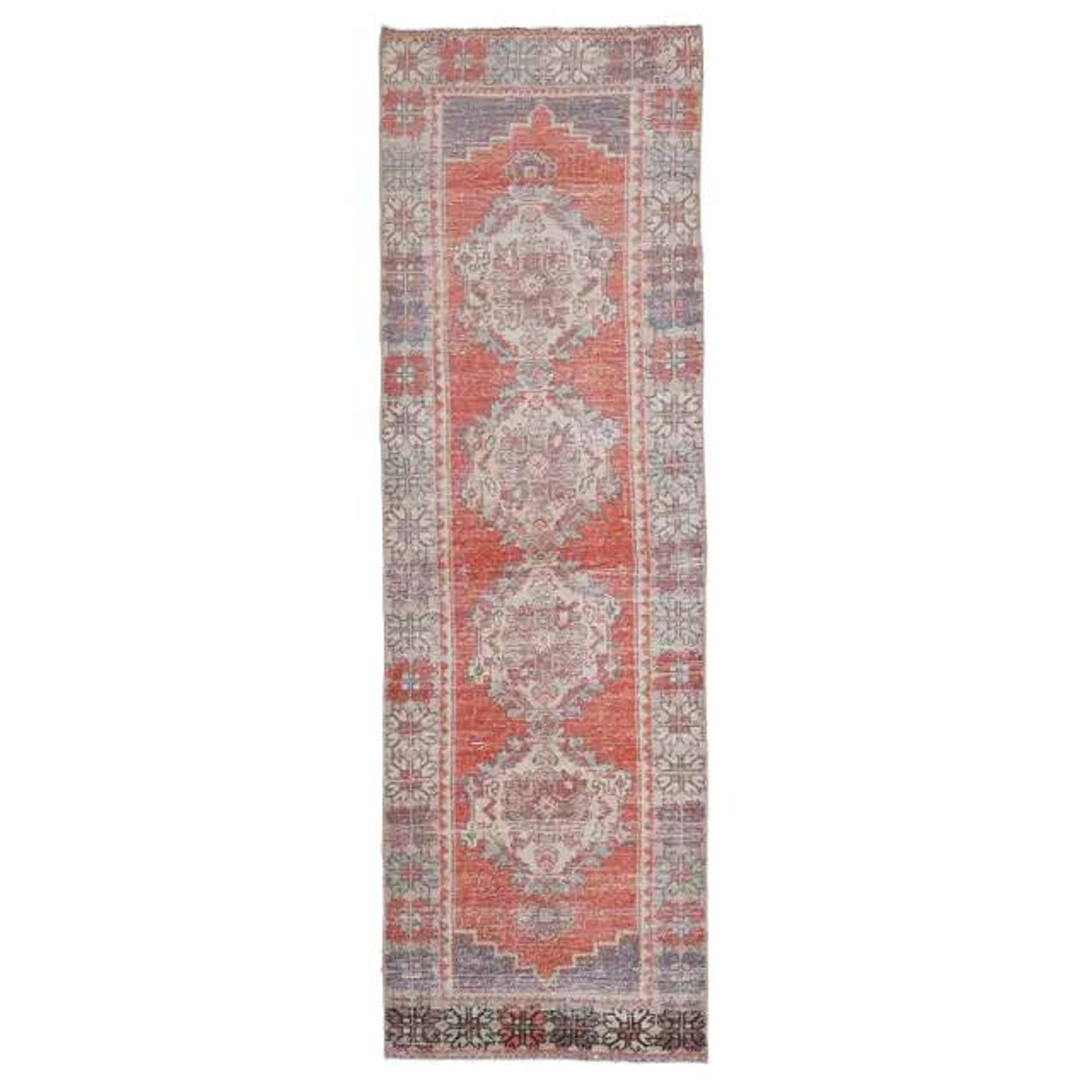 Vintage Turkish Oushak Handmade Wool Cotton Red Runner 85x277