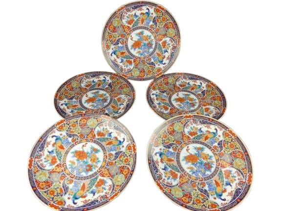 Set of 5 large Taous porcelain plates, Morocco, vintage