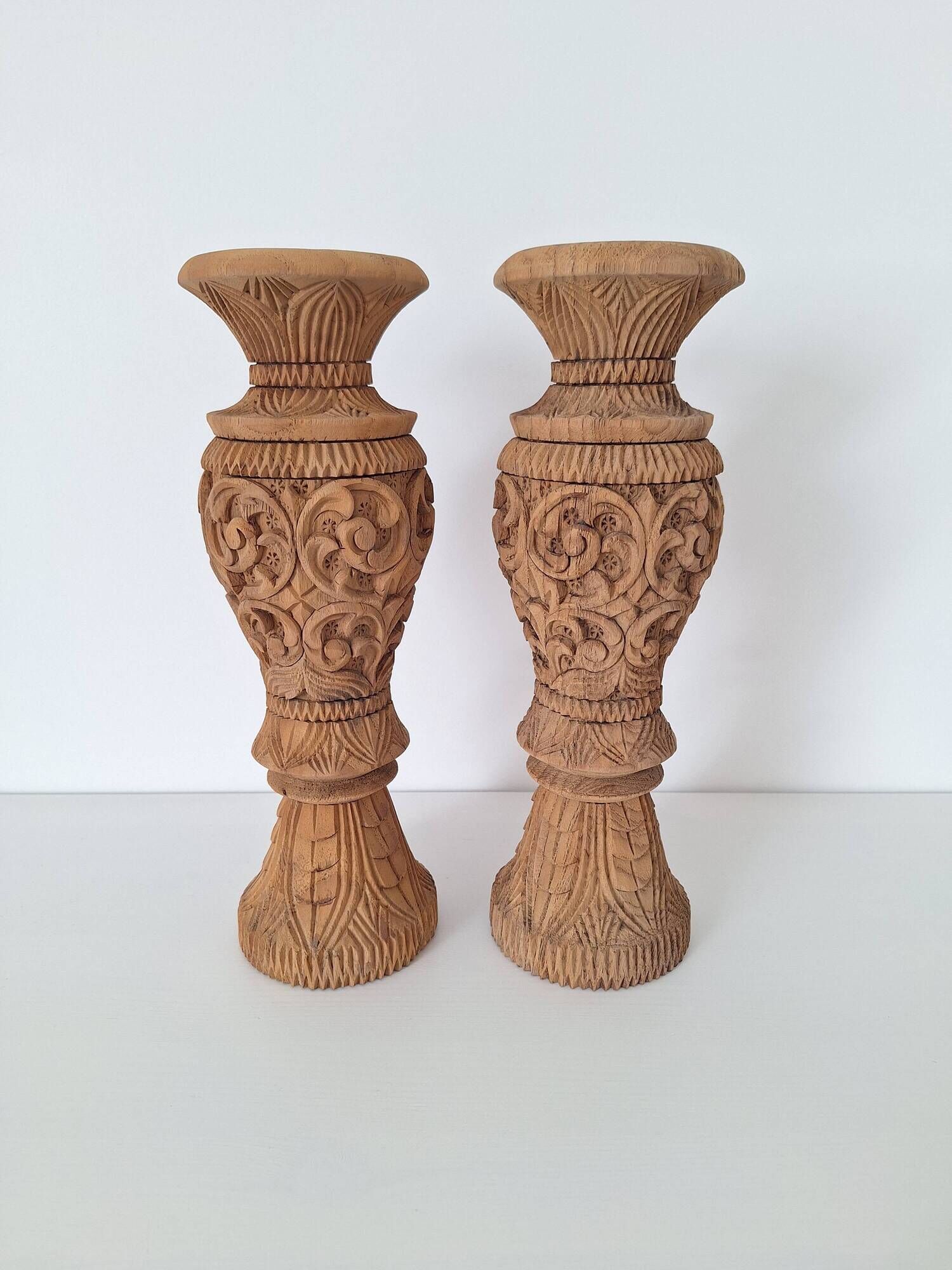 Carved solid wood vase
