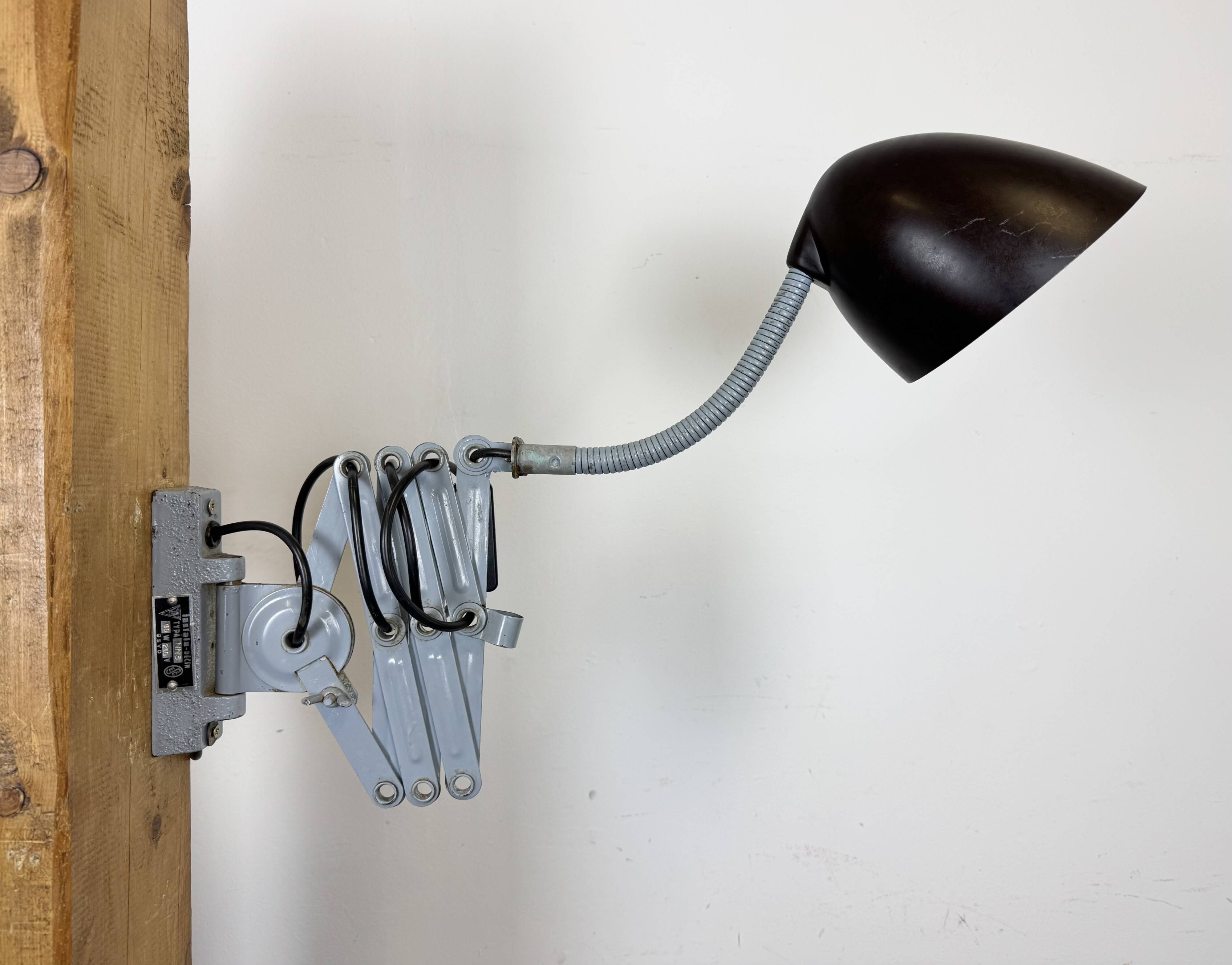Grey Industrial Scissor Wall Lamp from Elektroinstala, 1960s