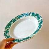 St Amand hollow dish textured white flowers on a green background, 1950s