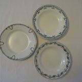 3 assiettes plates faïence ancienne St Amand Salins  vert