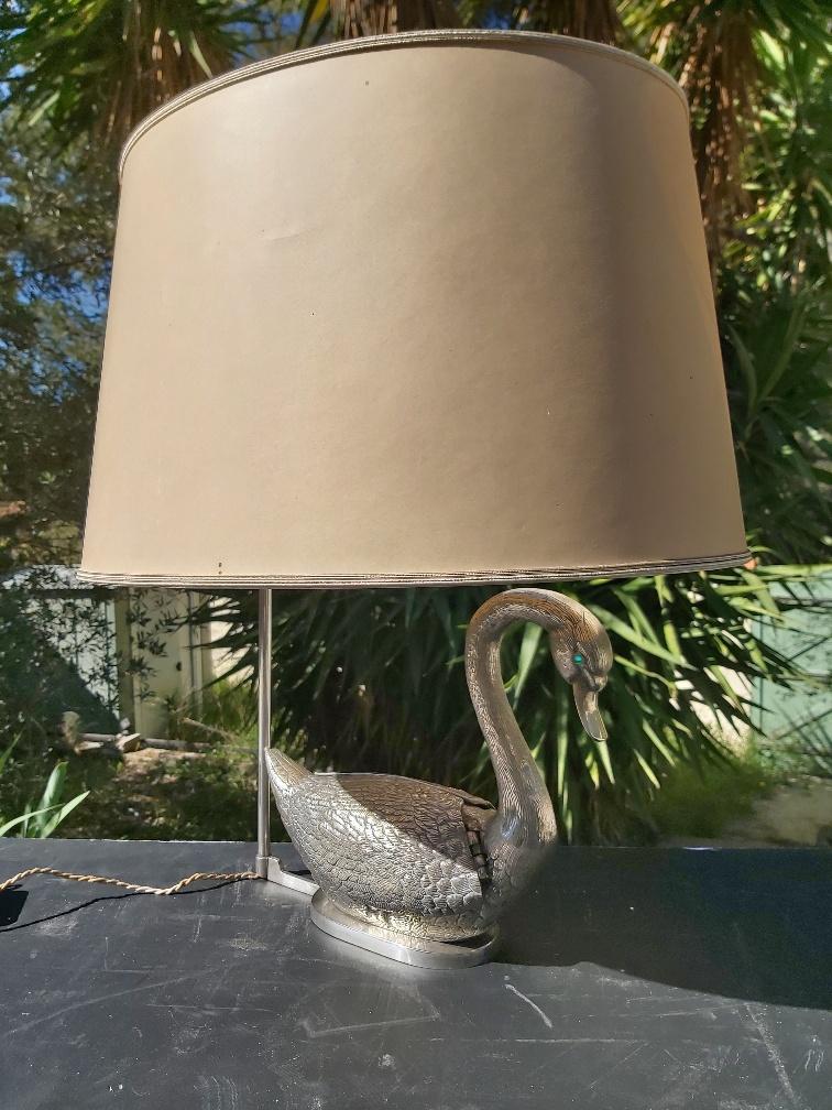 Silver bronze swan lamp 70s