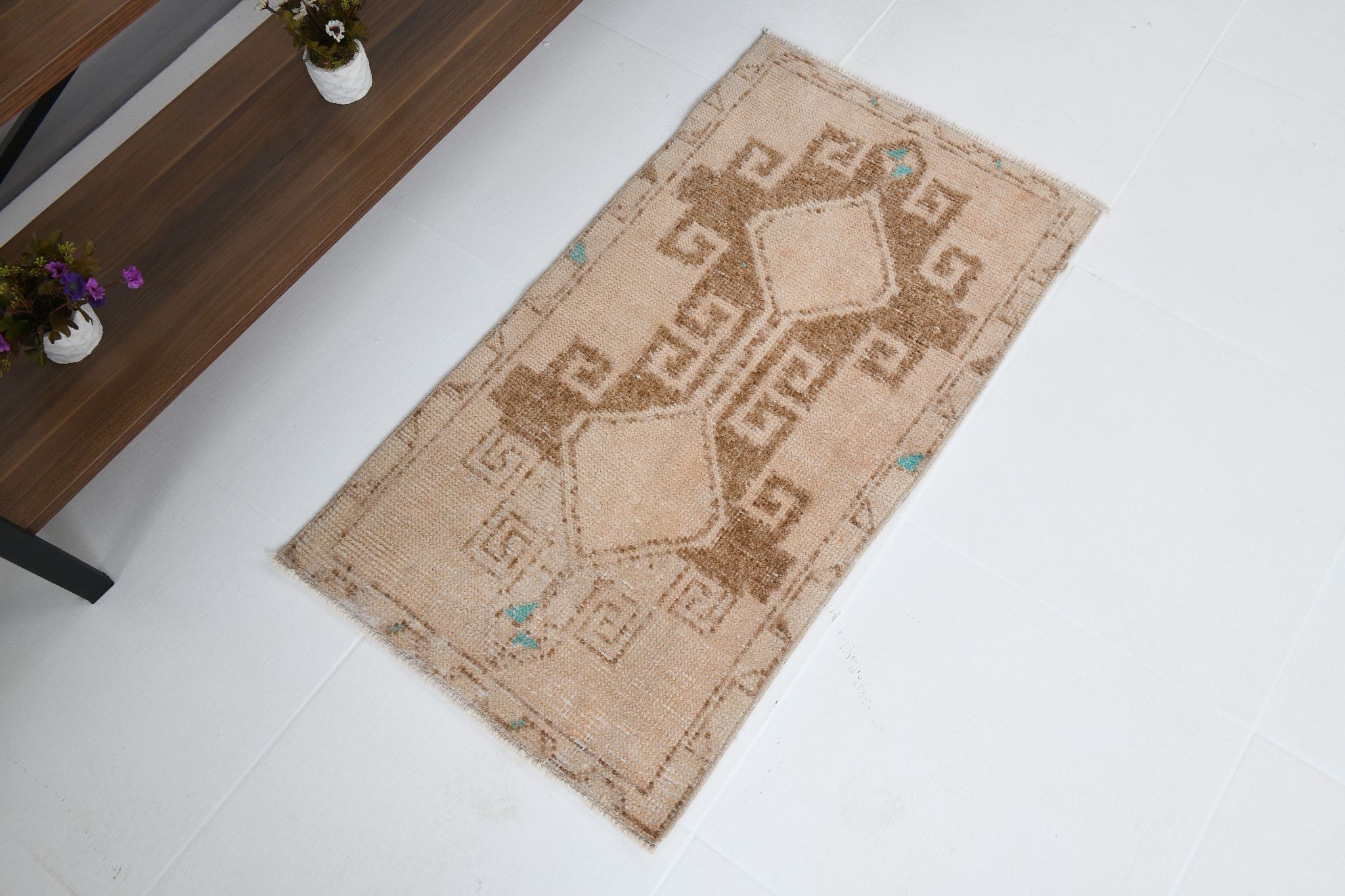 Tapis marron beige turc vintage 94x52cm