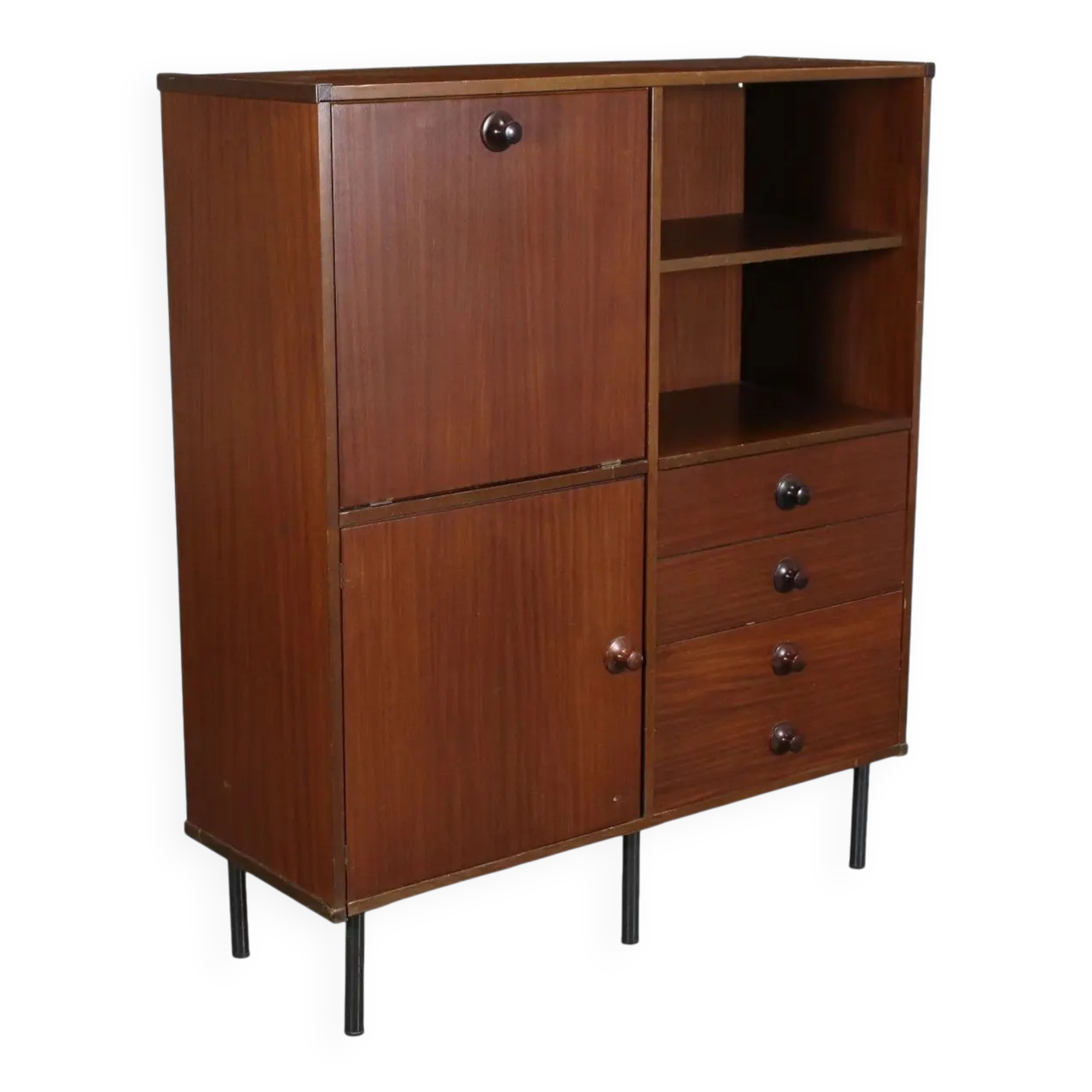 High metal cabinet with mahogany veneer, Italy 1960s