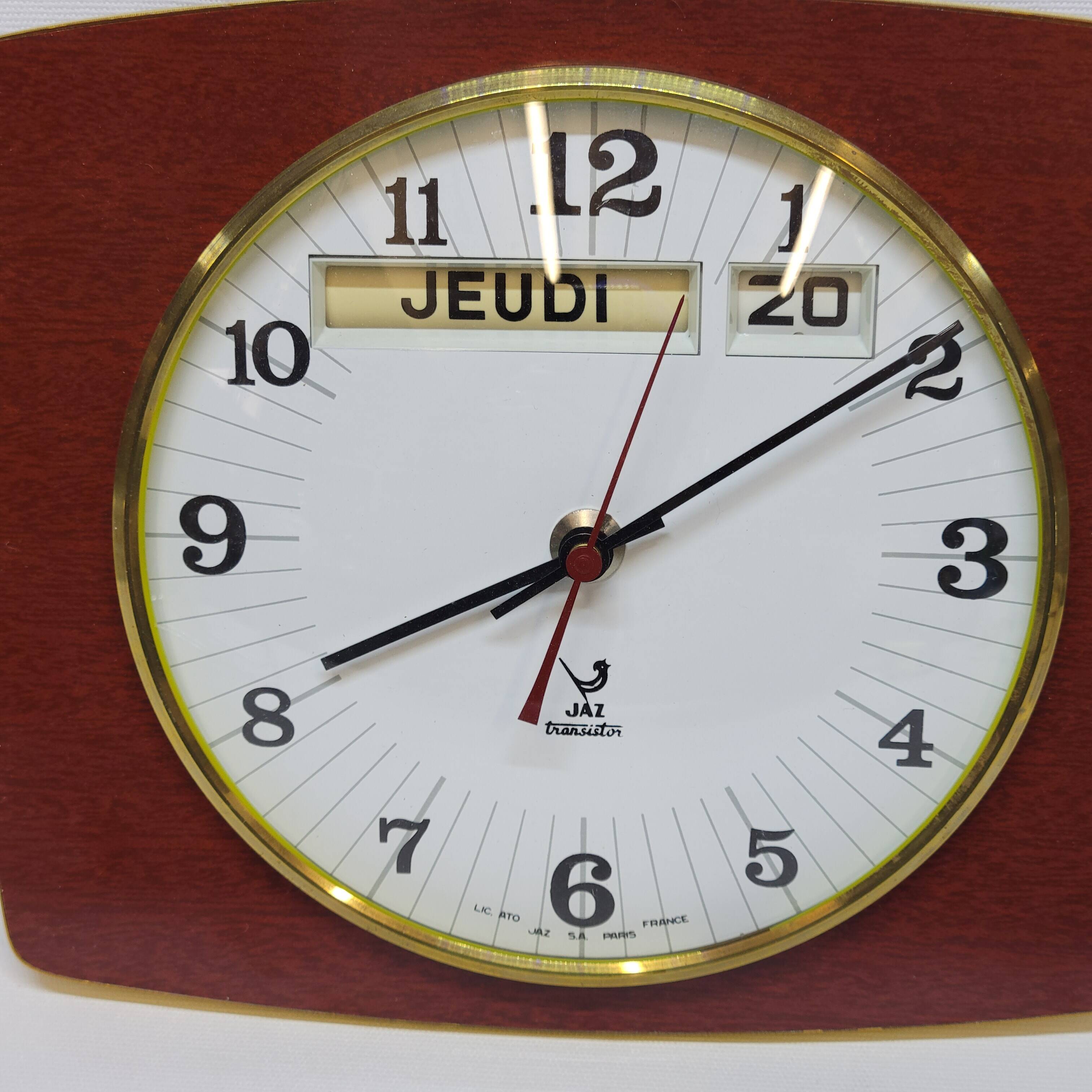 Vintage Jaz Transistor Wall Clock with Day and Date Calendar Formica