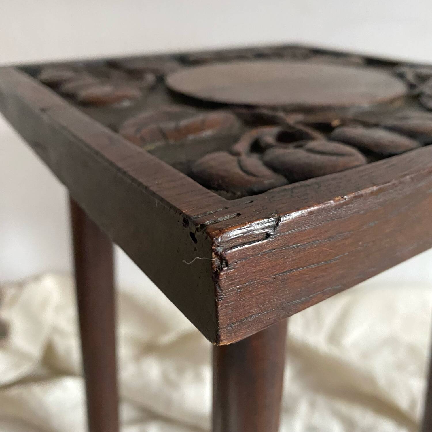 Cherry carved wooden stool