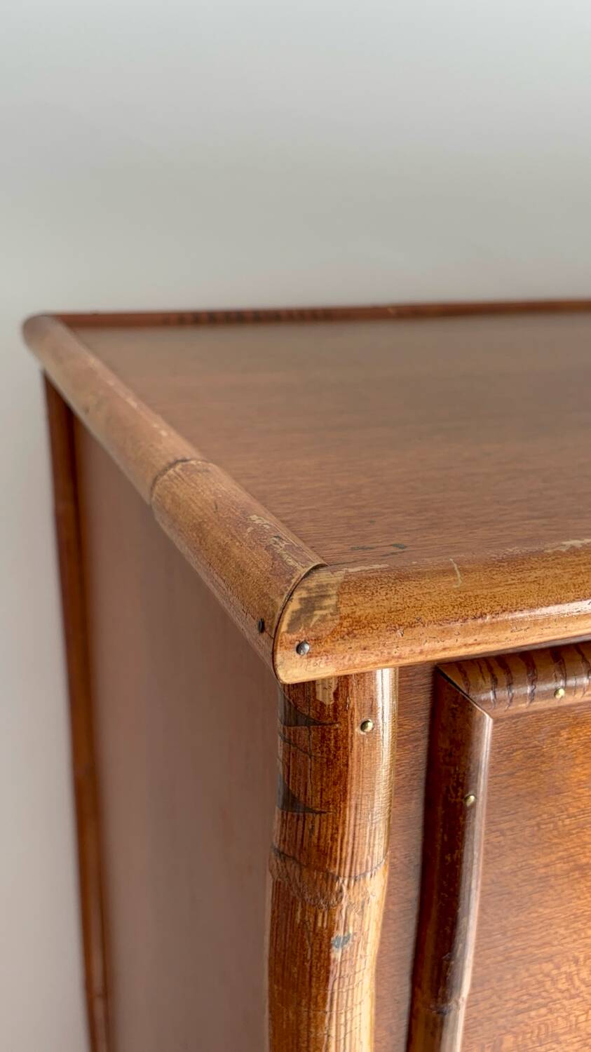 1970s wooden and bamboo bar cabinet
